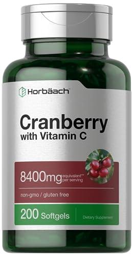 Horbach Horbach Cranberry Pills with Vitamin C | 8400mg | 200 Softgels | Concentrate Extract Supplement | Non-GMO, Gluten Free