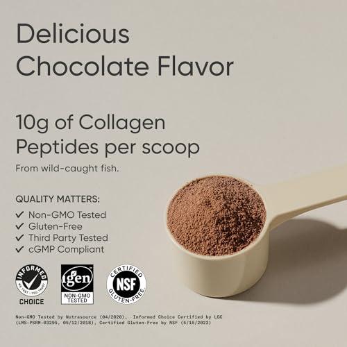 Sports Research Sports Research Marine Collagen Peptides, Dark Chocolate - Hydrolyzed 1&3 Collagen from Wild-Caught Fish - Pescatarian Non-GMO Gluten Free - 30 Servings