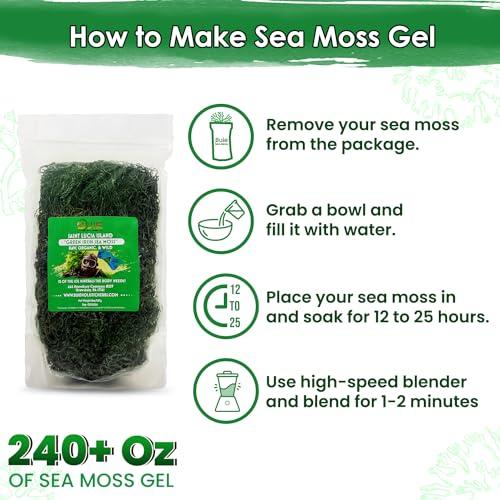 BUIE HOLISTIC HERBS Green Irish Sea Moss, 8 Oz | Dr. Sebi Inspired | Organic Green Sea Moss | Make 120+ oz Sea Moss Gel | Sun-Dried Sea Moss from Coast of St. Lucia