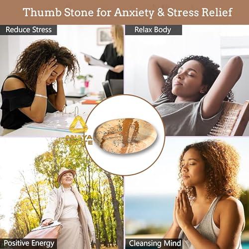 ANAYA AGATE Worry Stones Picture Jasper Crystal Thumb Worry Stone for Anguish, Stress Relaxing and Soothing Balance Stones for Meditation, Stress Relief Healing Stones and Crystals for Men and Women