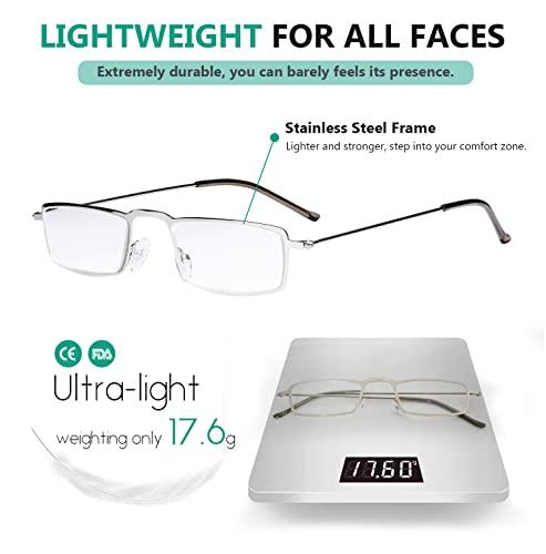 Eyekepper Eyekepper 5-Pack Stainless Steel Frame Half-eye Style Reading Glasses Readers Silver +2.5
