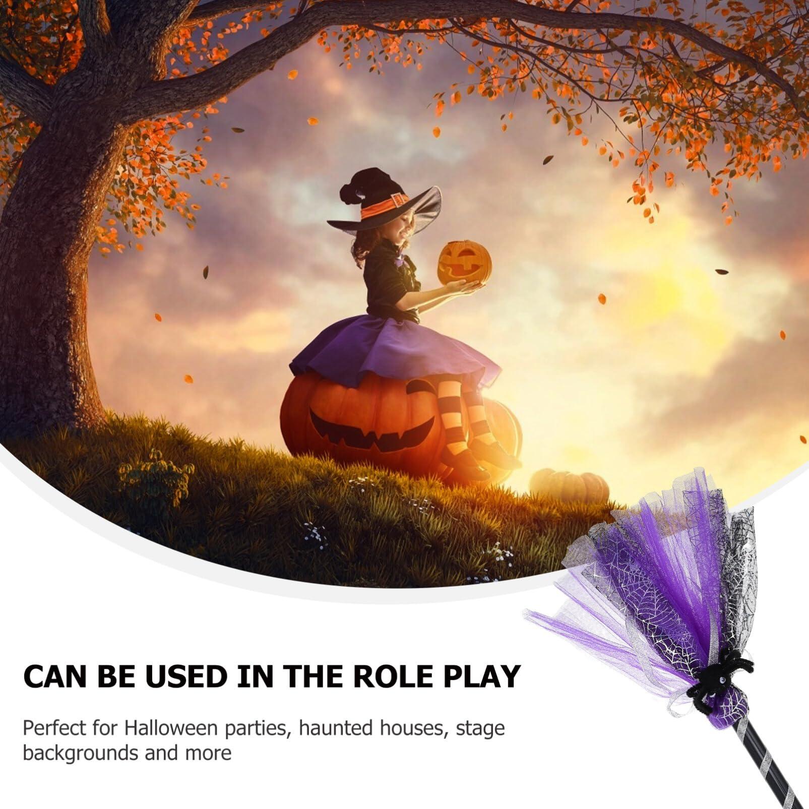 Homoyoyo 1pc Wizard Broom Halloween Besom Prop Women Halloween Decor Witches Broomstick Halloween Witch Besom Witch Broomstick Adult Witch Broom Cosplay Plastic Gauze Child Purple