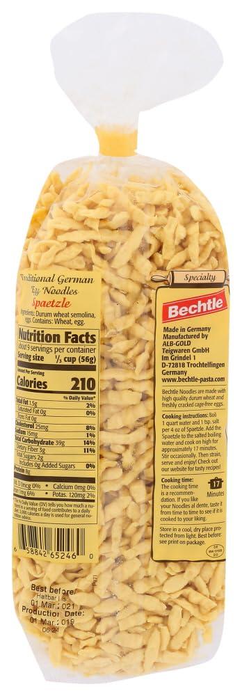 Bechtle Bechtle Bavarian Style Spaetzle Traditional German Egg Noodles, 17.6 Ounce - 2 Bags Total