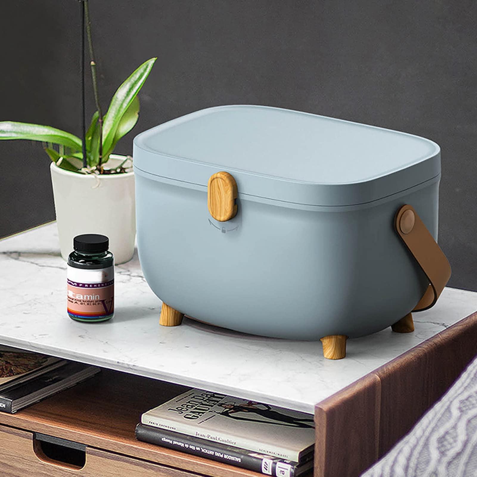 Generic Medicine Storage Box, Double Layers Medicine Organizer Box with 360 Rotation Lock Plastic Medicine Box Organizer Storage with Handle First Aid Kit Box(Blue)