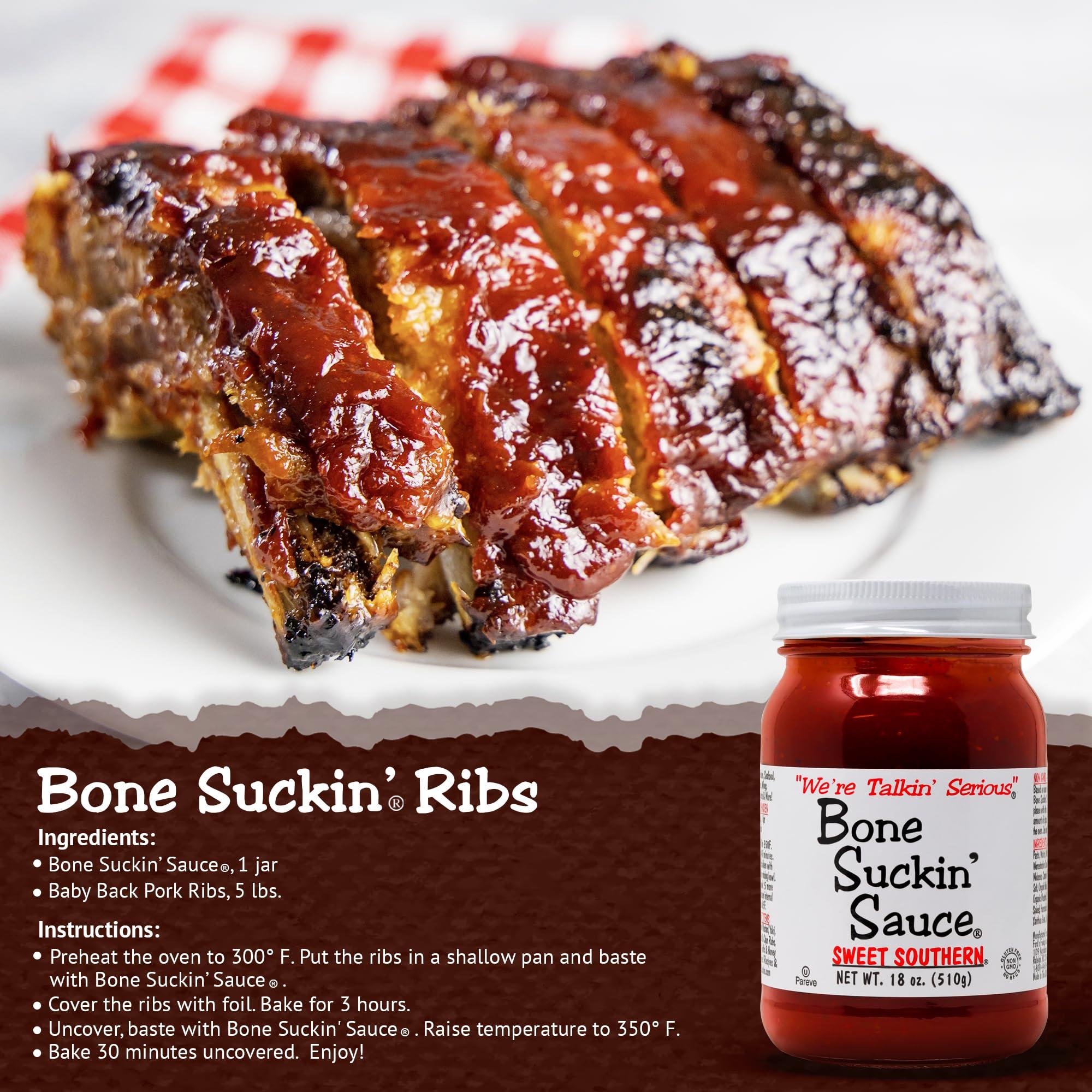Bone Suckin' Sauce Bone Suckin\' Sauce Sweet Southern BBQ Sauce - 18 oz in Glass Bottle, All-Purpose Barbecue Sauce, For Ribs, Chicken, Pork, Beef, Gluten-Free, Non-GMO, Kosher, Sweetened w/Cane Sugar & Molasses - 1 Pc