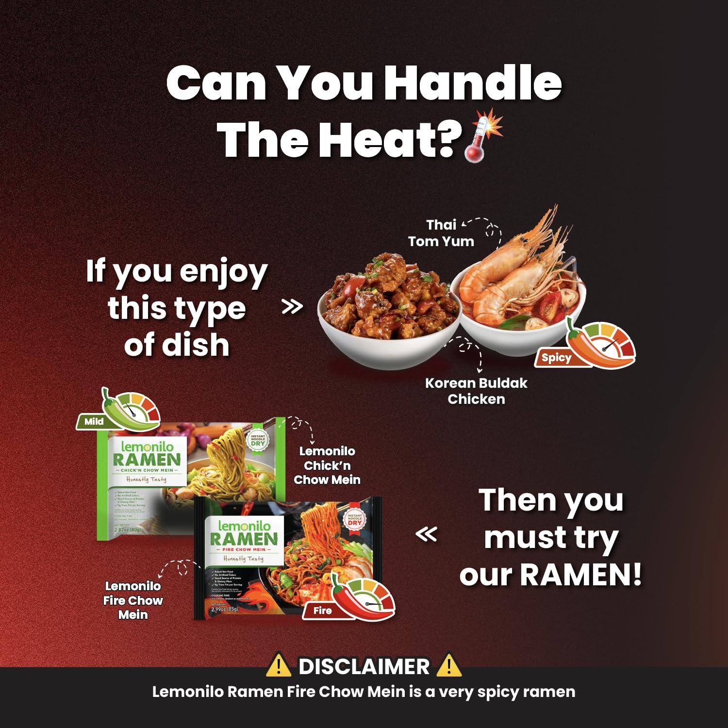 Lemonilo Lemonilo Ramen - Fire Chow Mein - Healthy Instant Ramen - Made with All-Natural Ingredients - Quick Meal Kit (2.99 Oz) - Single Pack