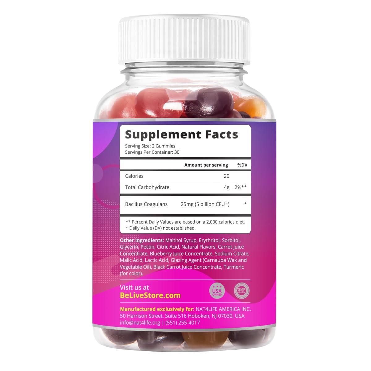 BeLive BeLive Probiotic Gummies - Probiotics with 5 Billion CFUs for Digestive Health, Men, Women & Kids - for Immune Support, Sugar Free & Vegan | 60 Ct – Blueberry, Strawberry & Orange