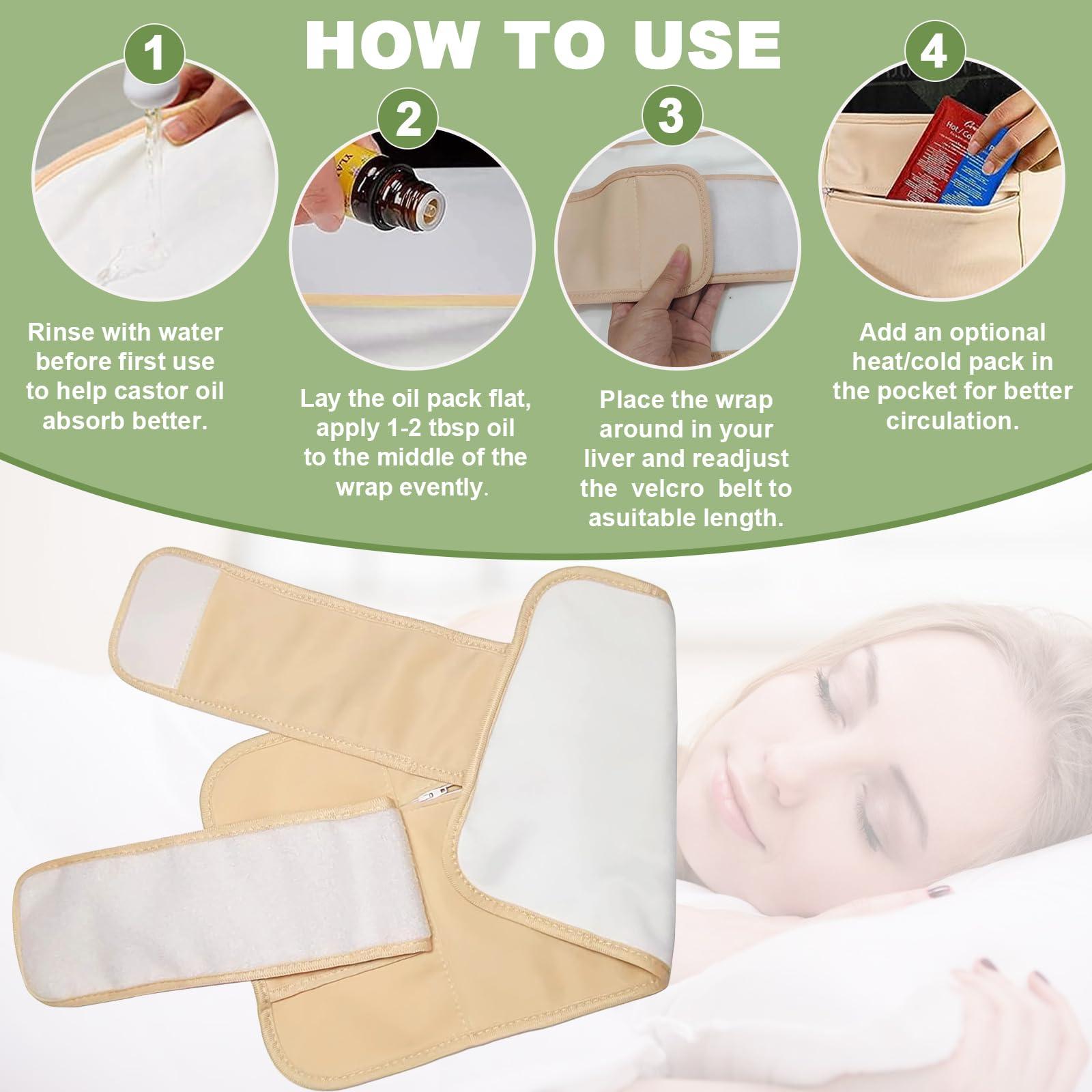 AllWeNeDo Castor Oil Pack Wrap Kit 2 Pack Adjustable Reusable Castor Oil Packs Organic Cotton for Liver Detox Machine Washable Anti Oil Leak(Castor Oil Not Included