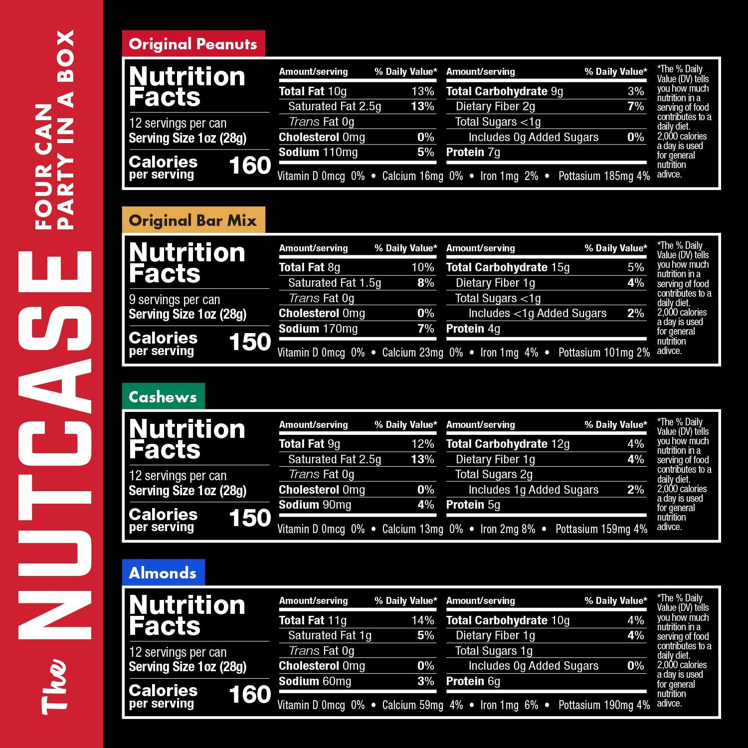 BEER NUTS Beer Nuts Brand Snacks, Original Nutcase, Perfect for Gifting, Original Peanuts, Original Bar Mix, Cashews, Almonds, Sweet & Spicy Bar Mix, Resealable Cans, Snackin\' Since 1953 (Pack of 4)