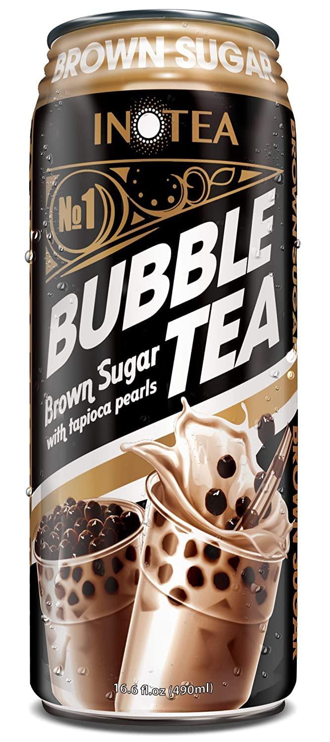 INOTEA (Pack of 12) INOTEA Bubble Tea Brown Sugar Flavor. Ready to Drink in a Can (16.6oz/can). Black Milk Tea with Boba. (Brown Sugar)