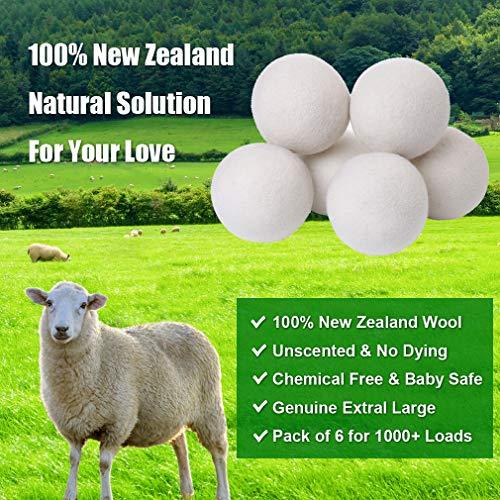 KINTOR KINTOR Wool Dryer Balls XL 6 Pack 2.95", 100% New Zealand Wool Organic Fabric Softener, Hypoallergenic Baby Safe & Unscented, Chemical Free to Reduce Wrinkles & Static Cling, Shorten Drying Time