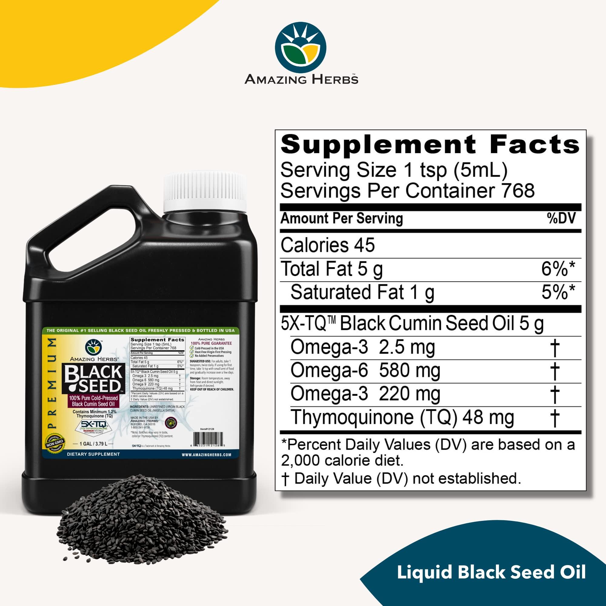 Amazing Herbs Amazing Herbs Premium Black Seed Oil - Gluten Free, Non GMO, Cold Pressed Nigella Sativa Aids in Digestive Health, Immune Support, Brain Function - 128 Fl Oz