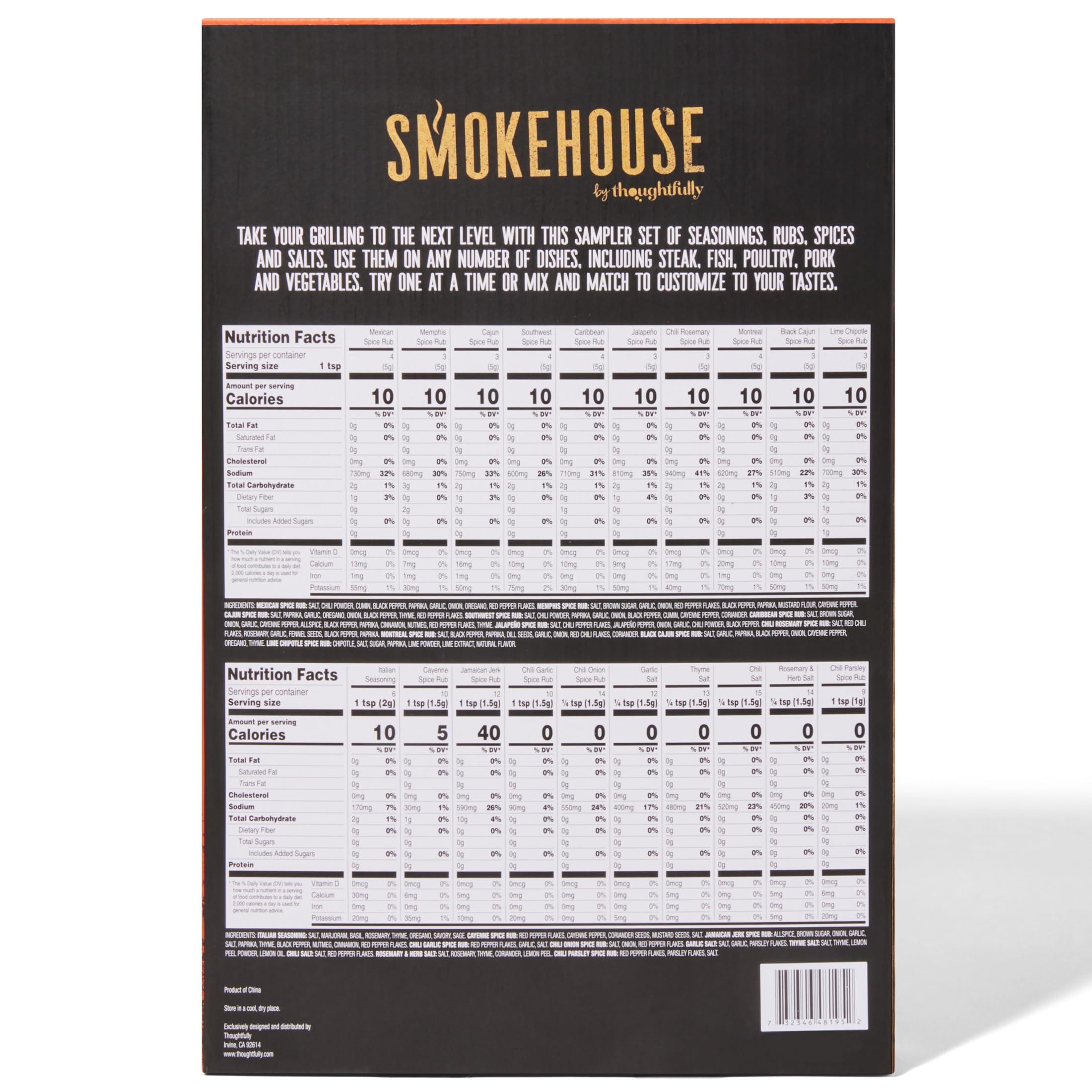 Thoughtfully Smokehouse by Thoughtfully Ultimate Grilling Spice Set, Grill Seasoning Gift Set Flavors Include Chili Garlic, Rosemary and Herb, Lime Chipotle, Cajun Seasoning and More, Pack of 20
