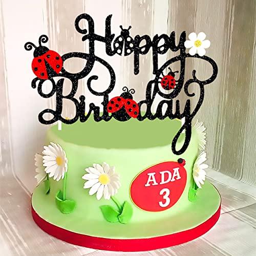 iPartyFun Ladybug Happy Birthday Cake Topper Little Ladybug Party Decoration Ladybug Daisy Cake Topper for Ladybug Theme Birthday Party Baby Shower Supplies