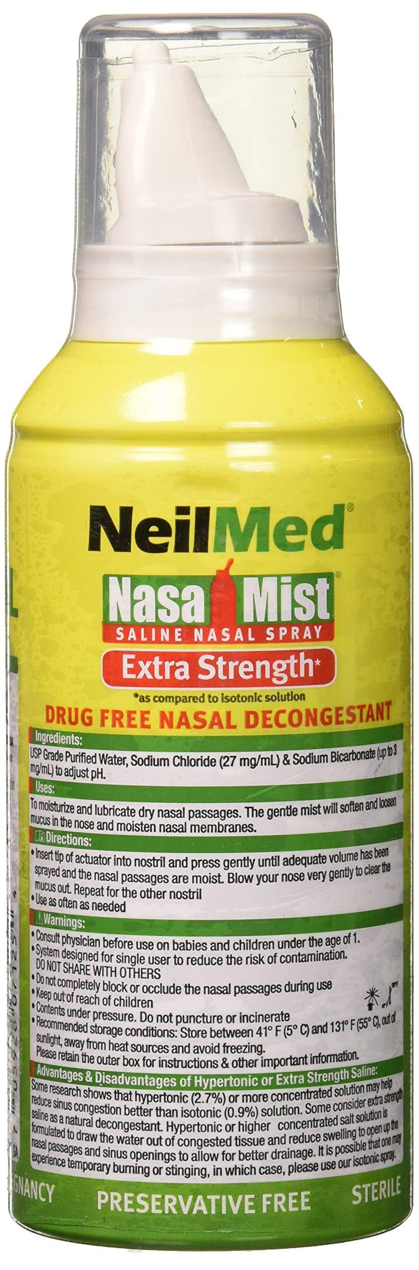 NeilMed NeilMed NasaMist All in One Multi Purpose Saline Spray, 6.3 Fl Oz & NasaMist Hypertonic Extra Strength Saline Spray,Green 4.5 fl oz (Pack of 1)