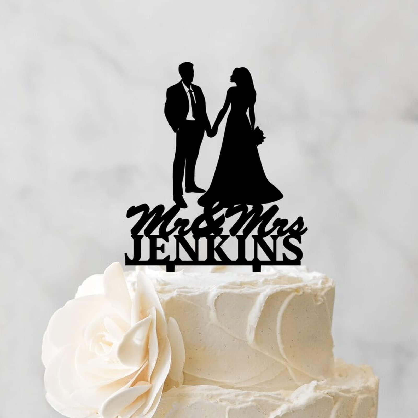 ArogGeld Mr And Mrs Wedding Cake Topper Bride And Groom Personalized Cake Toppers Bride And Groom Holding Hands Rustic Wedding Cake Topper Initials Wedding Cake Topper With Date Acrylic Black Cake Topper