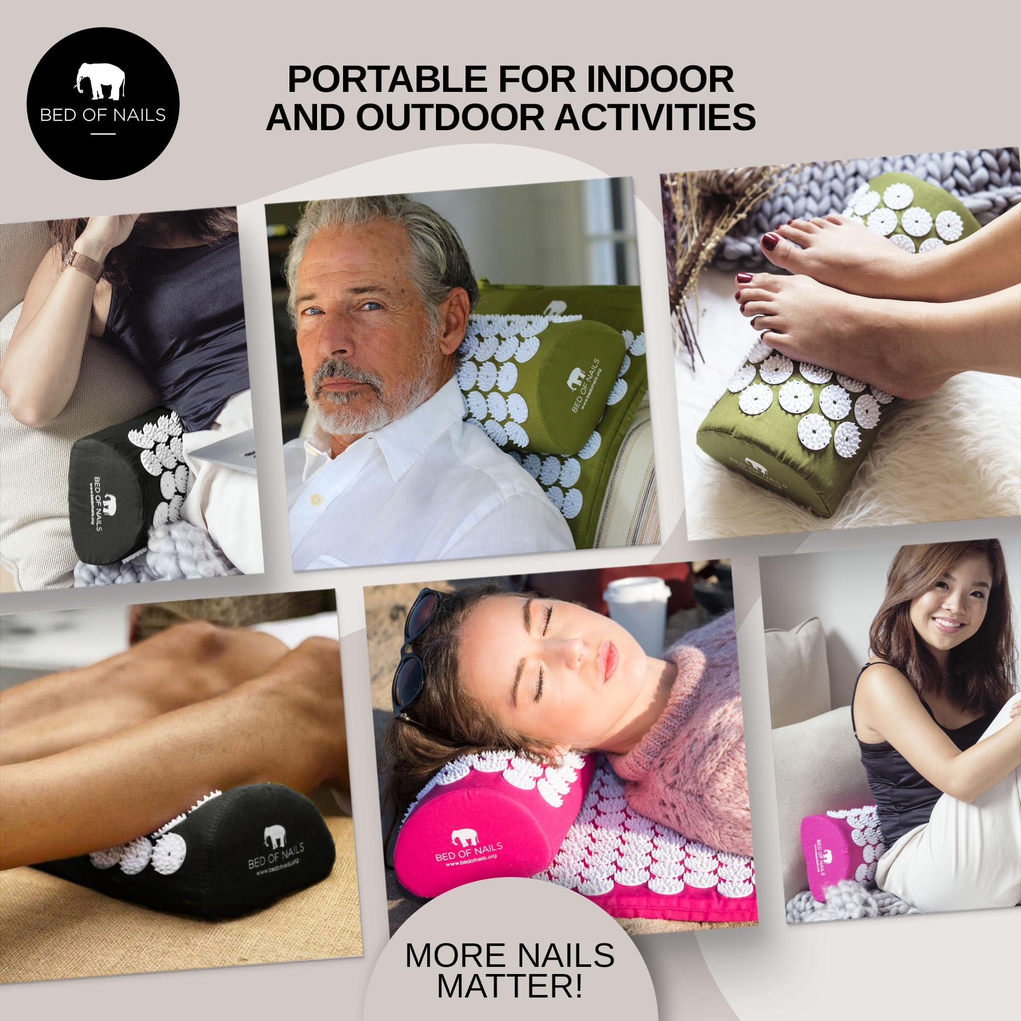 Bed of Nails BED OF NAILS Original Comfortable Acupressure Lumbar Cushion Pillow, 2142 Acupuncture Pressure Points, Neck Pain Relief, Increased Energy, Relaxation, FSA/HSA Eligible, Drawstring Bag, 15x6x4, Green