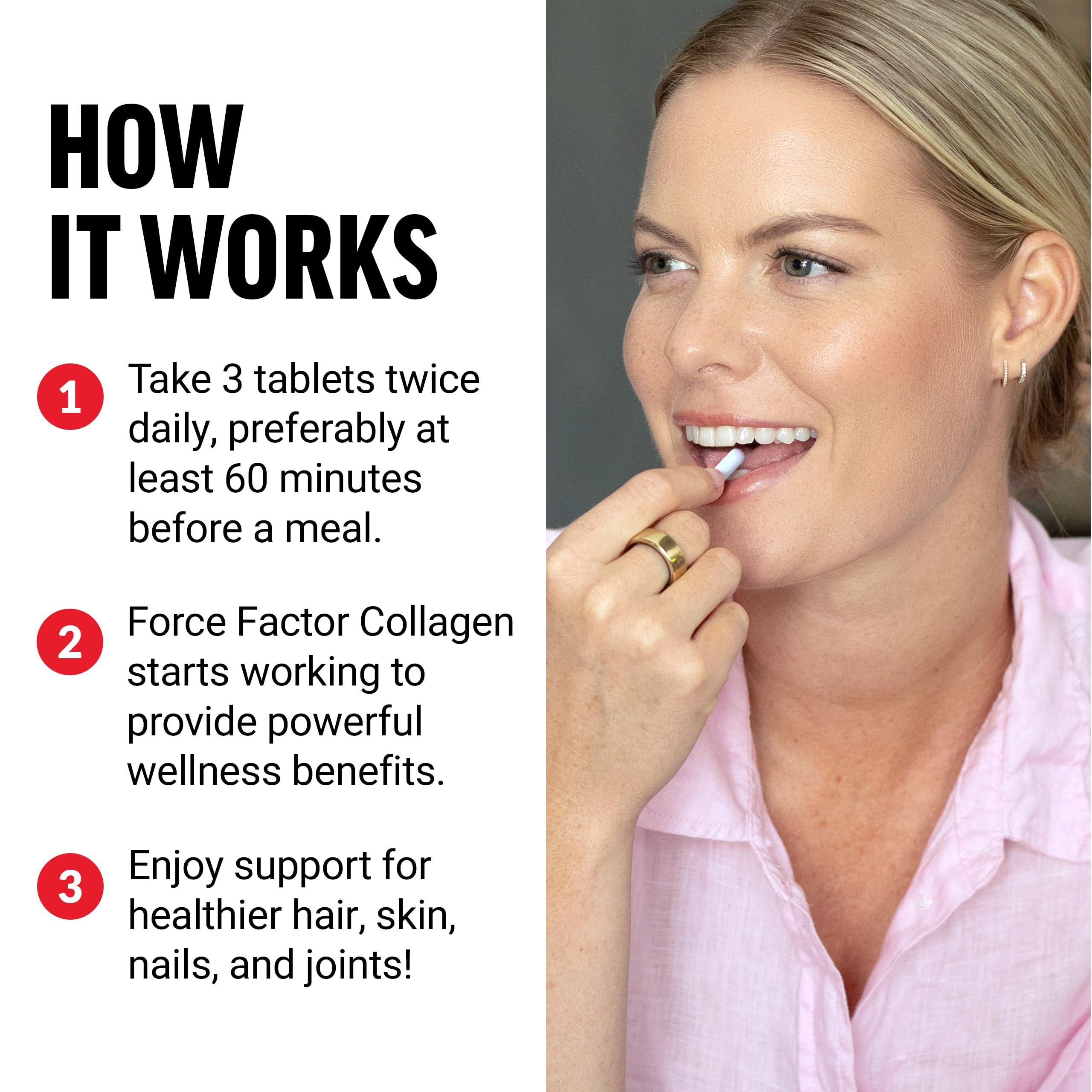 Force Factor FORCE FACTOR Collagen Peptides, Collagen for Women and Men Made with Hydrolyzed Bovine Collagen Type 1 & 3 for Healthy Hair, Skin, Nails, & Joints, Premium Quality, Non-GMO, 120 Collagen Pills