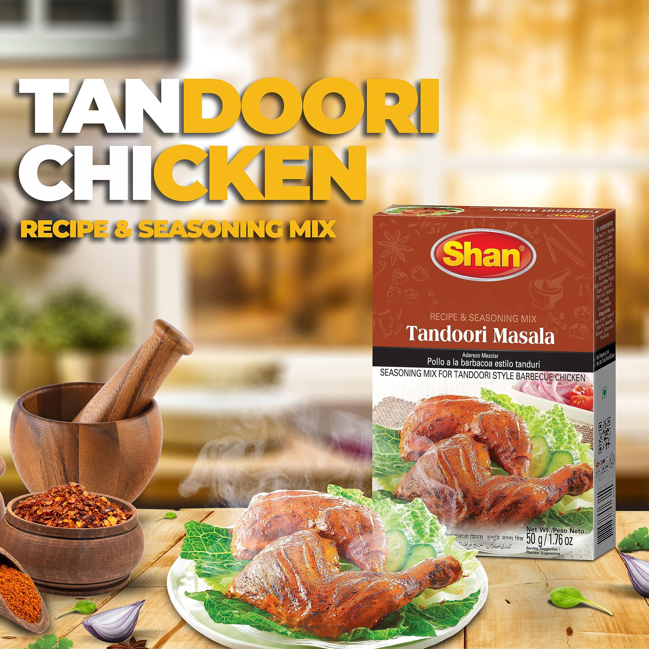 Shan Shan - Tandoori Masala Seasoning Mix (50g) - Spice Packets for Tandoori Style Chicken (Pack of 3)
