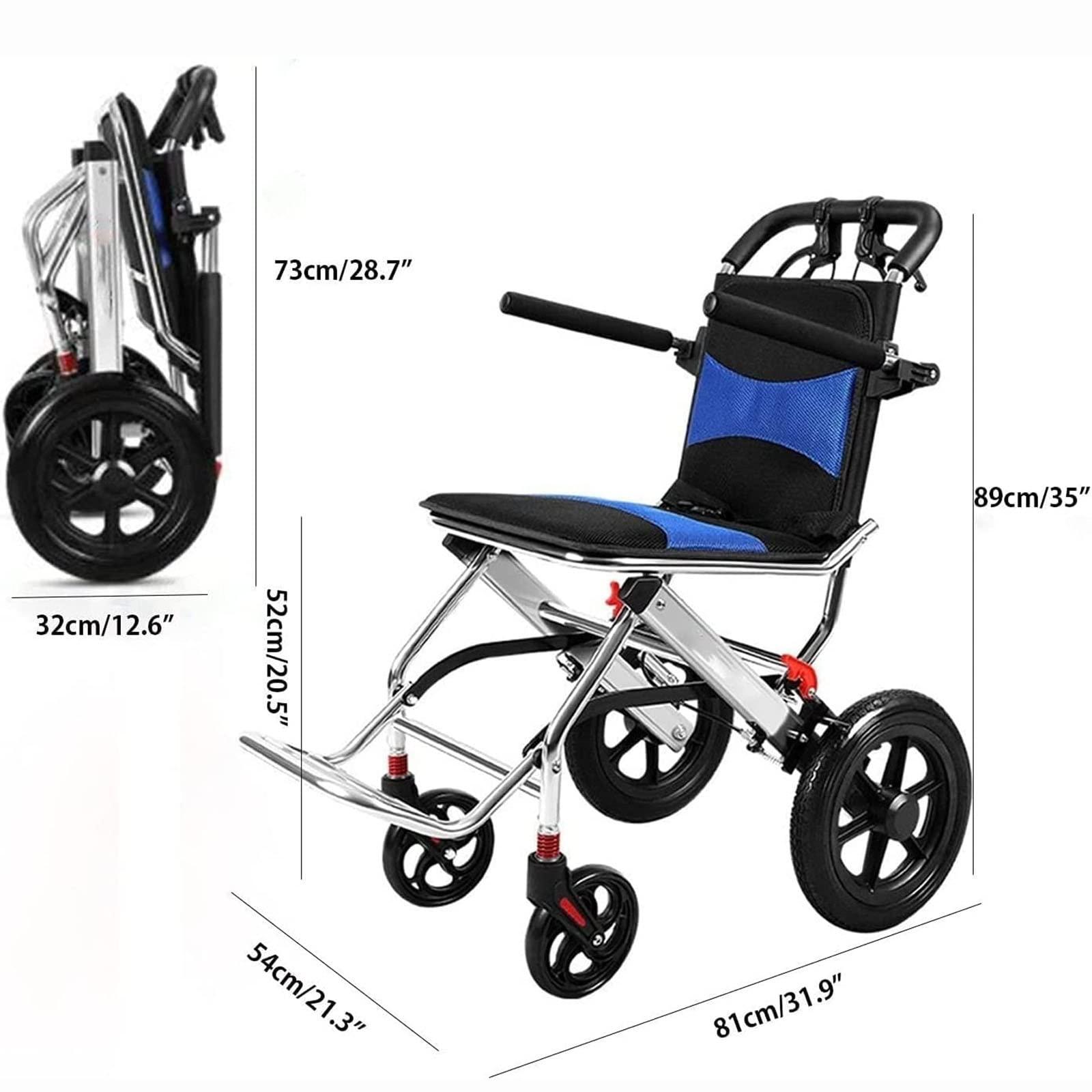 BLOHDI BLOHDI Folding Wheelchair, Ultra Lightweight Folding Wheelchair, Aluminium Alloy Portable Transport Wheelchair Trolleys for Elderly Aircraft Travel
