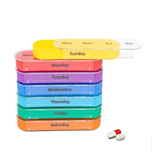 PL TREASURE HOME Weekly Pill Organizer Pill Box 7 Day | Medication Reminder 7 Times a Day | Includes Leather PU Pill Box for Purse | The Small Pill Box Can Hold Vitamins, Cod Liver Oil, Supplements and Medicines