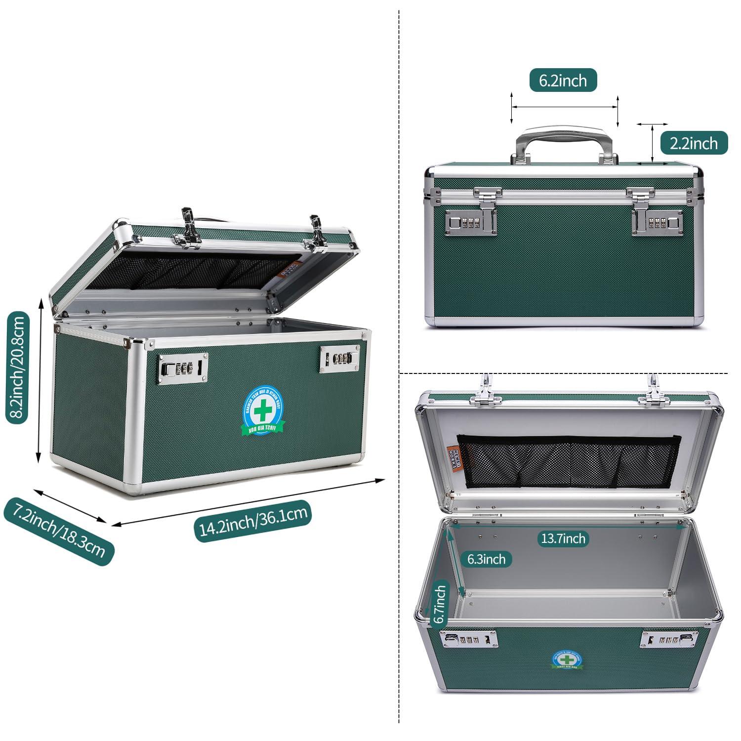 HEWEI WORKS Locking Box with Portable Storage Case, 14.2\'\'x 7.2\'\'x 8.2\'\', Childproof Medicine Organizer with Combination Lock, Lockbox for Money, Documents & Meds Secure Cash, ID Documents (Green/Large)