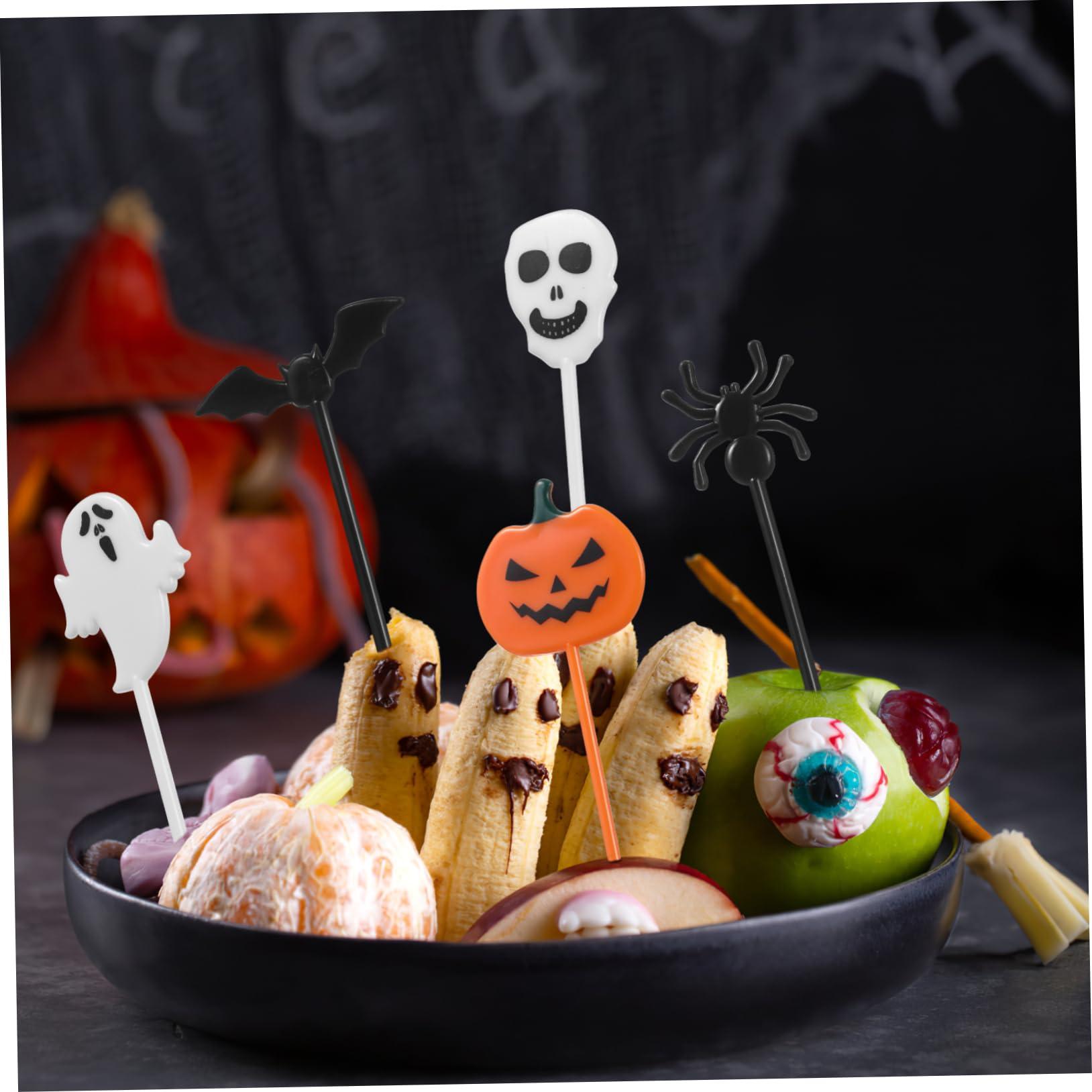 UPKOCH 54 Pcs Halloween Cake Fruit Pick Fruit Fork Cake Toppers Cupcake Flag Halloween Dessert Flag Halloween Cake Flag Cake Topper Decor Pumpkin Dessert Topper Creative Dessert Toppers
