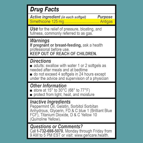 GenCare GenCare -Extra Strength Gas Relief Simethicone 125mg (180 Softgels) Maximum Strength Anti Gas Pills for Bloating Relief, Pressure & Discomfort - Compare to Generic Extra Strength Gas X