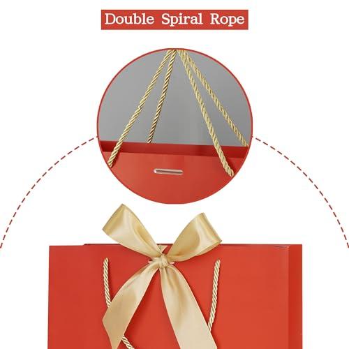 AZOWA AZOWA Red Gift Bags with Handle 10 Pcs Bow Ribbon Paper Bags for Wedding Baby Shower Birthday Party Guests Shopping (Red, 12.5 x 10 x 4 in)