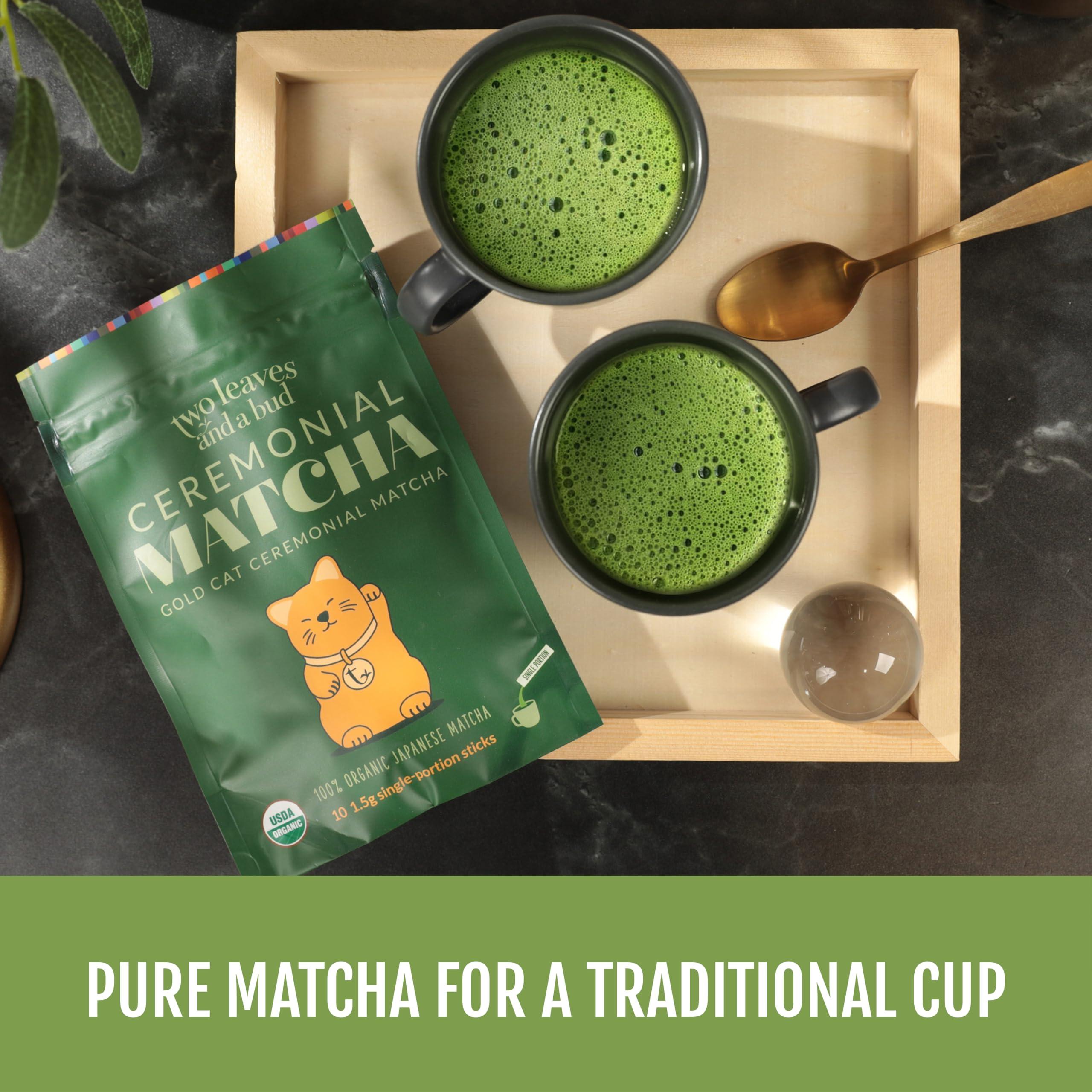 Two Leaves and a Bud Two Leaves and a Bud Organic Ceremonial Matcha Green Tea, 100% Japanese Matcha powder, 1.5g Pre-Portioned Single-Serve Sticks, Pack of 10
