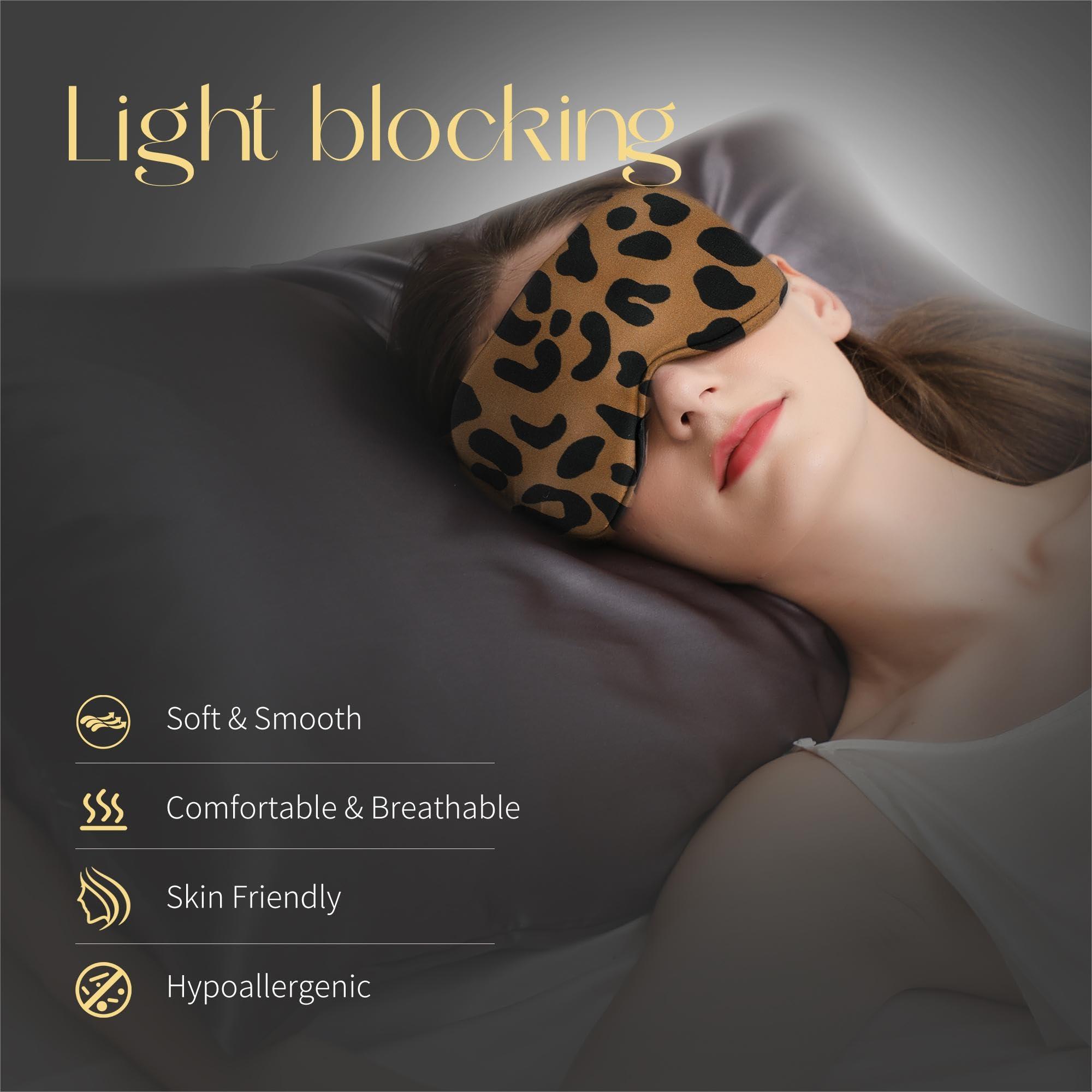 ZIMASILK ZIMASILK Adjustable 100% 22 Momme Mulberry Silk Sleep Mask for Sleeping, Filled with Premium Mulberry Silk, Softest & Breathable Silk Eye Sleeping Mask (Leopard-Black Golden)