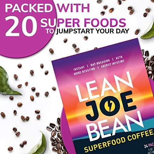 Lean Joe Bean Lean Joe Bean Superfood Coffee | Organic Instant Keto Coffee with Mushrooms, MCT, Collagen, Turmeric, Probiotics & Folate | Coffee backed by Science (24 Count)