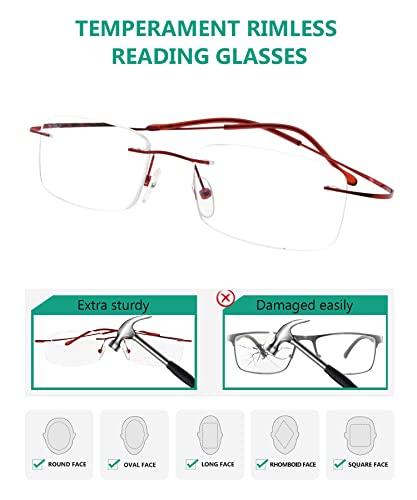 Eyekepper Eyekepper Titanium Rimless Reading Glasses Readers Women Red +2.5