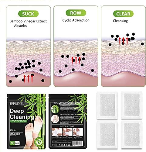 sefudun 20PCS Foot Pads, Natural Bamboo Vinegar Ginger Powder Foot Pad for Foot Care, Deep Cleansing Foot Patches, Pain Relief, Relieve Stress, Relaxation, Adhesive Sheets