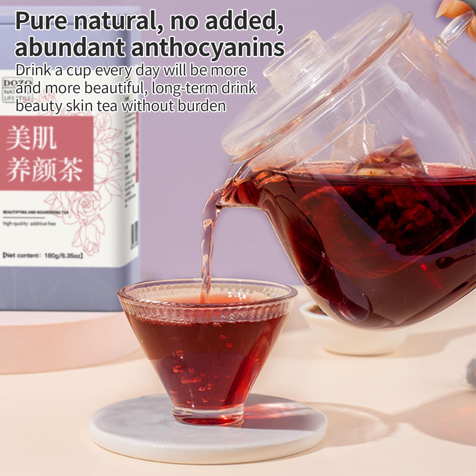 DOZO DOZO Beauty tea Bright Beauty Tea Bags Black Mulberries Rose Black Wolfberry Tea 6.35oz/180g (30bags) Glow Beautiful Flower Tea Mulberry Black Goji Berries Anthocyanin Vegan Health Herbal Tea