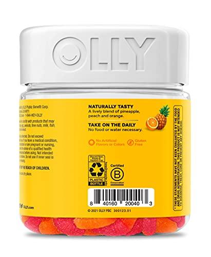 OLLY OLLY Hello Happy Gummy Worms, Mood Balance Support, Vitamin D, Saffron, Adult Chewable Supplement, Tropical Zing - 60 Count