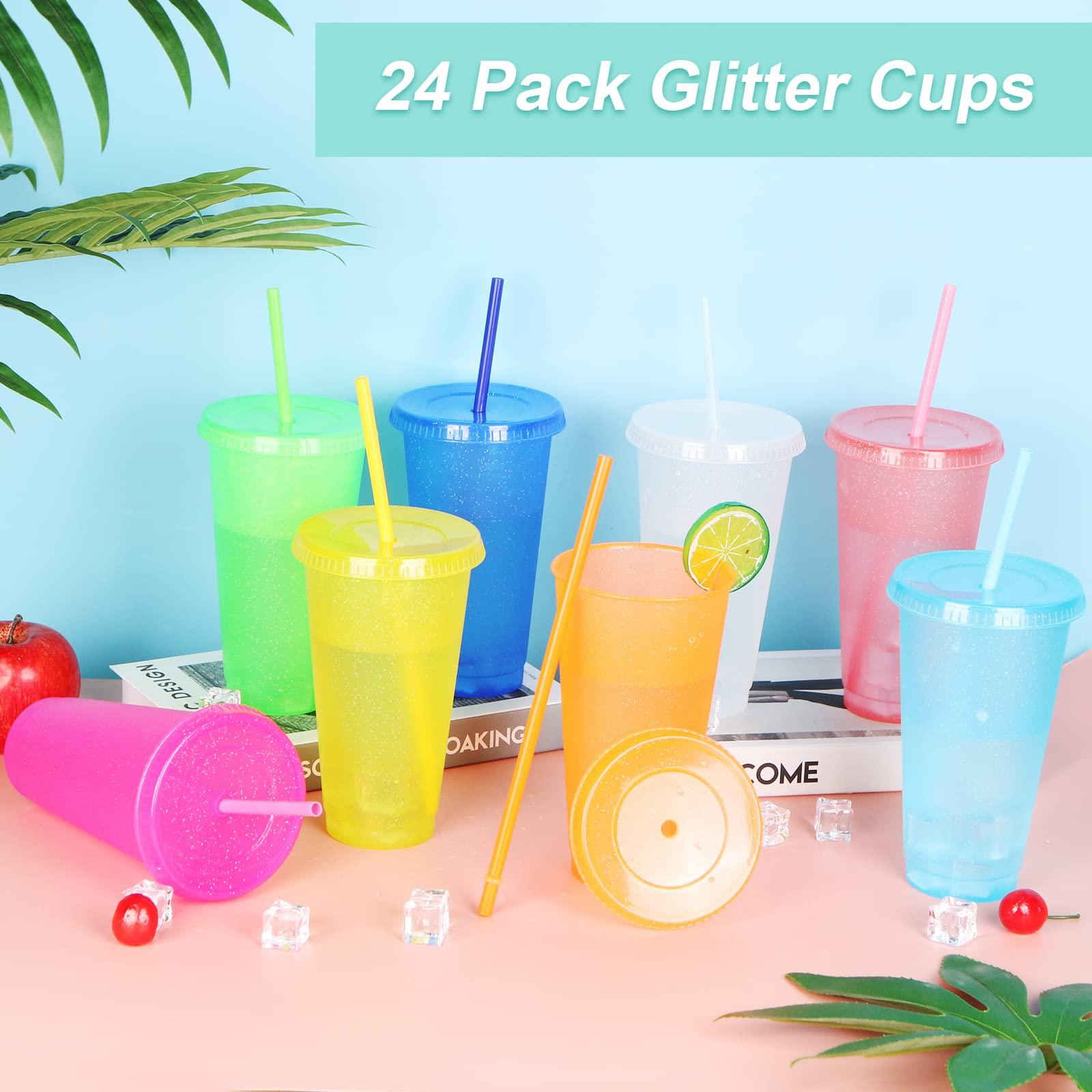 LEIFEOSH 24 Pack Plastic Tumblers with Lids and Straws, Reusable Cups with Lids Plastic Colorful Cups for Parties Birthdays, Iced Coffee Cup Travel Mug Cold Drink Cups Bulk Tumblers (24 oz, Light Colors)