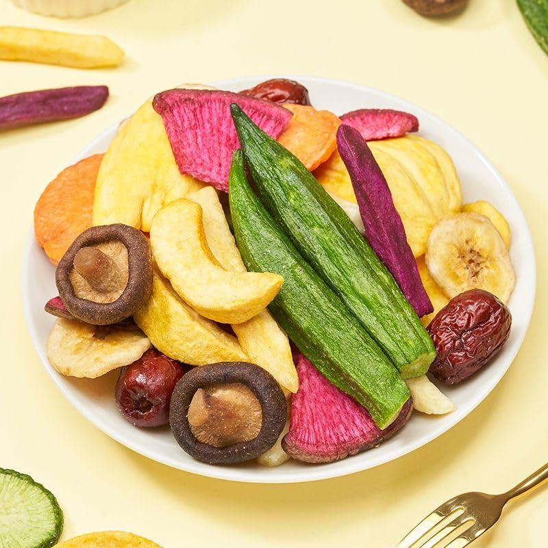 RETBST Crispy Fruits and Vegetables, Dried Fruits and Vegetables, Mixed Fruits, Dried Fruit Chips, Okra, Radish, Banana, Durian, Fig, Crispy Fruit Snacks, Chinese Snack Gift Package (3 Cans)
