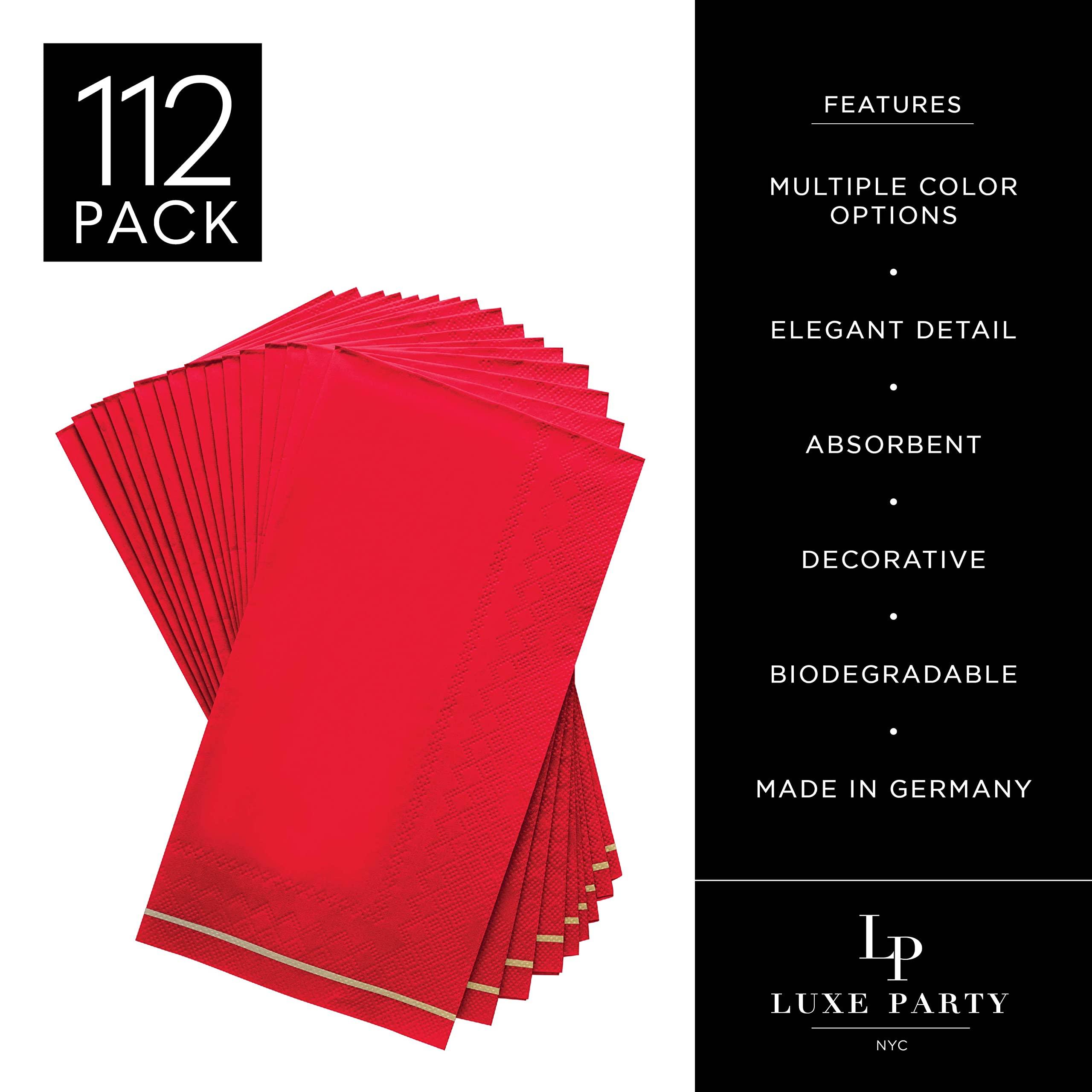 LUXE PARTY Luxe Party 112 Pack Dinner Napkins, Disposable, Premium 3 Ply Paper, Rectangular, Decorative Guest Place Setting, Red with Gold Stripe