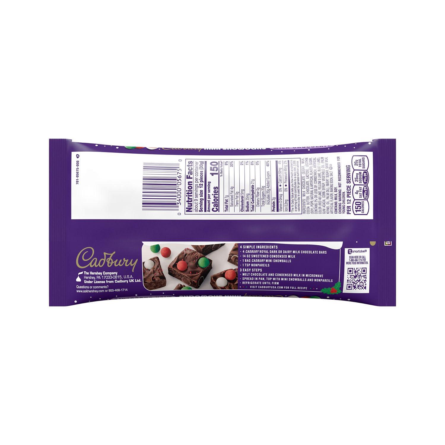 Cadbury CADBURY Mini Snowballs Milk Chocolate, Christmas Candy Bag, 9 oz