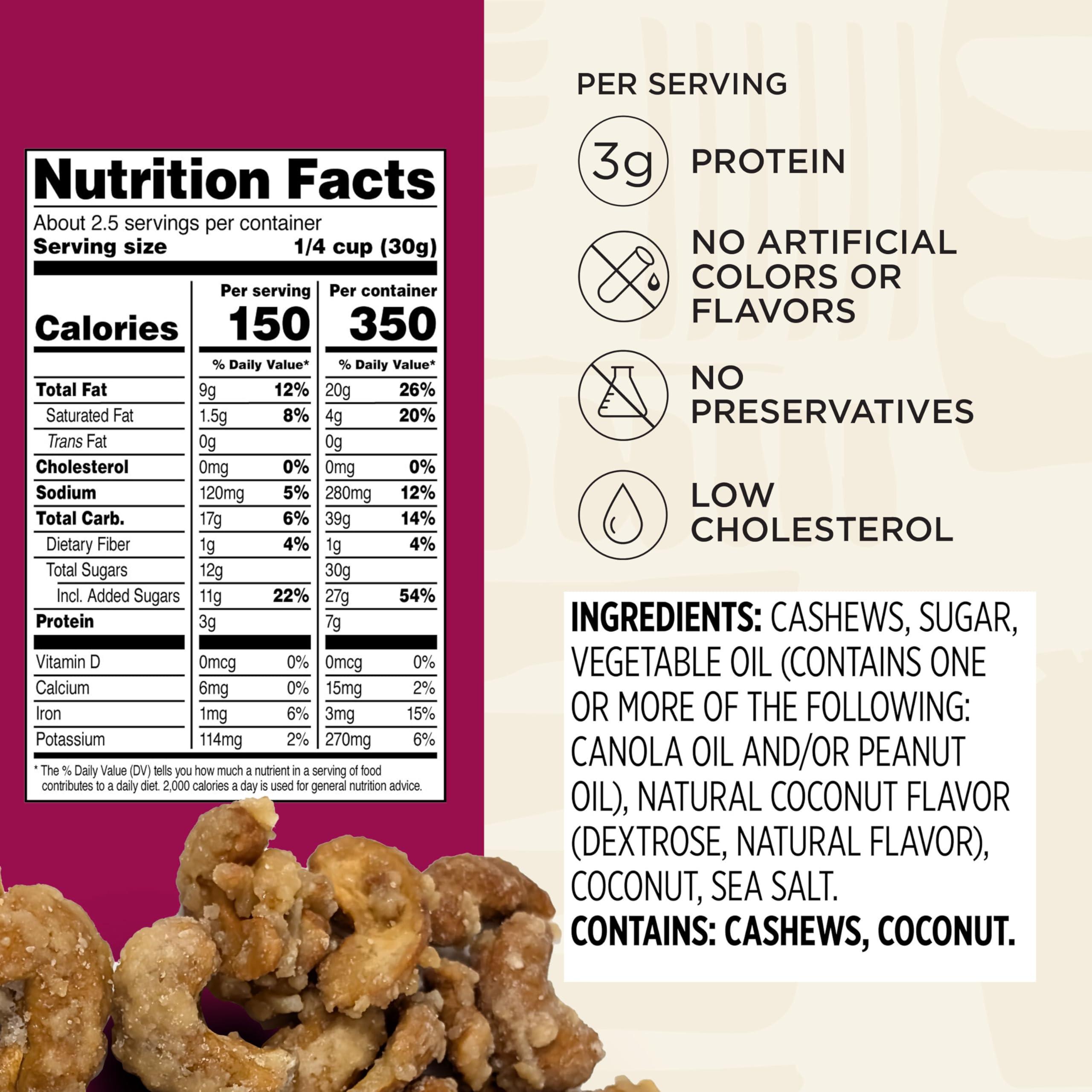 Snak Club Snak Club Coconutty Cashews, Kettle Cooked Fancy Cashews with Toasted Coconut, Gluten-Free and Kosher Snack, 2.5 oz Snack Bags, 6 Pack