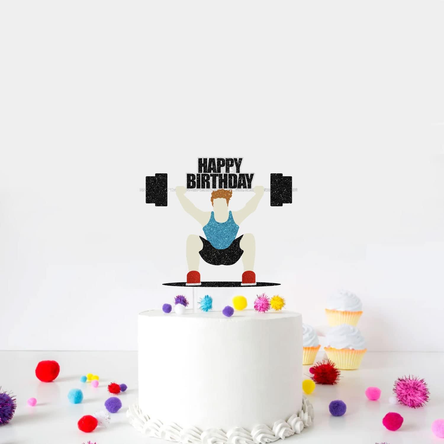 SugarGera Happy Birthday Weightlifter Cake Topper- Fitness Theme Party, Athlete Theme Birthday Party Weightlifting Decoration -SugarGera