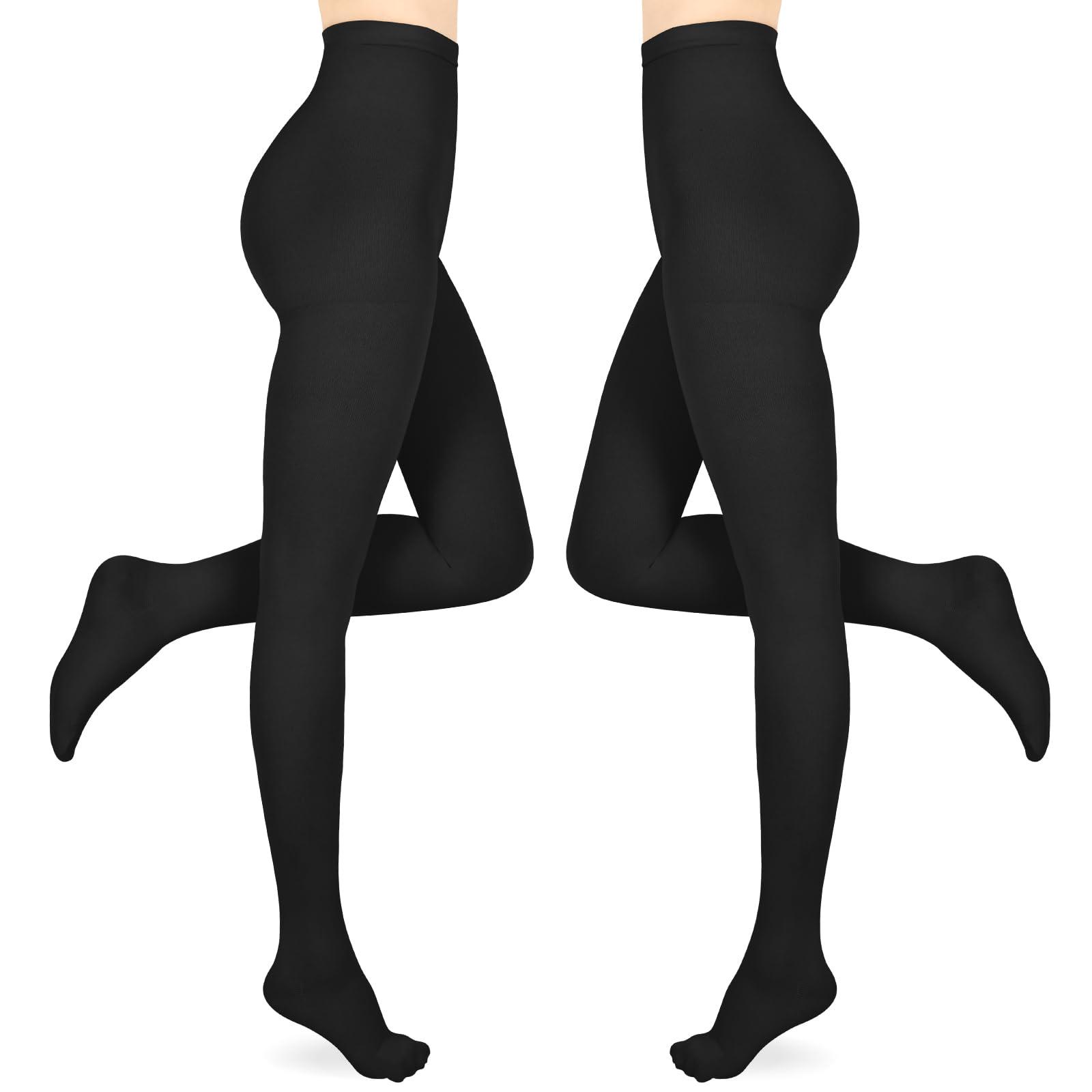 Wegitcs Compression Pantyhose for Women & Men 2 Pairs Closed Toe 15-20mmHg Medical Graduated Compression Stockings Waist High Support Tights Opaque Leggings for Varicose Veins Edema Flight,Black XL