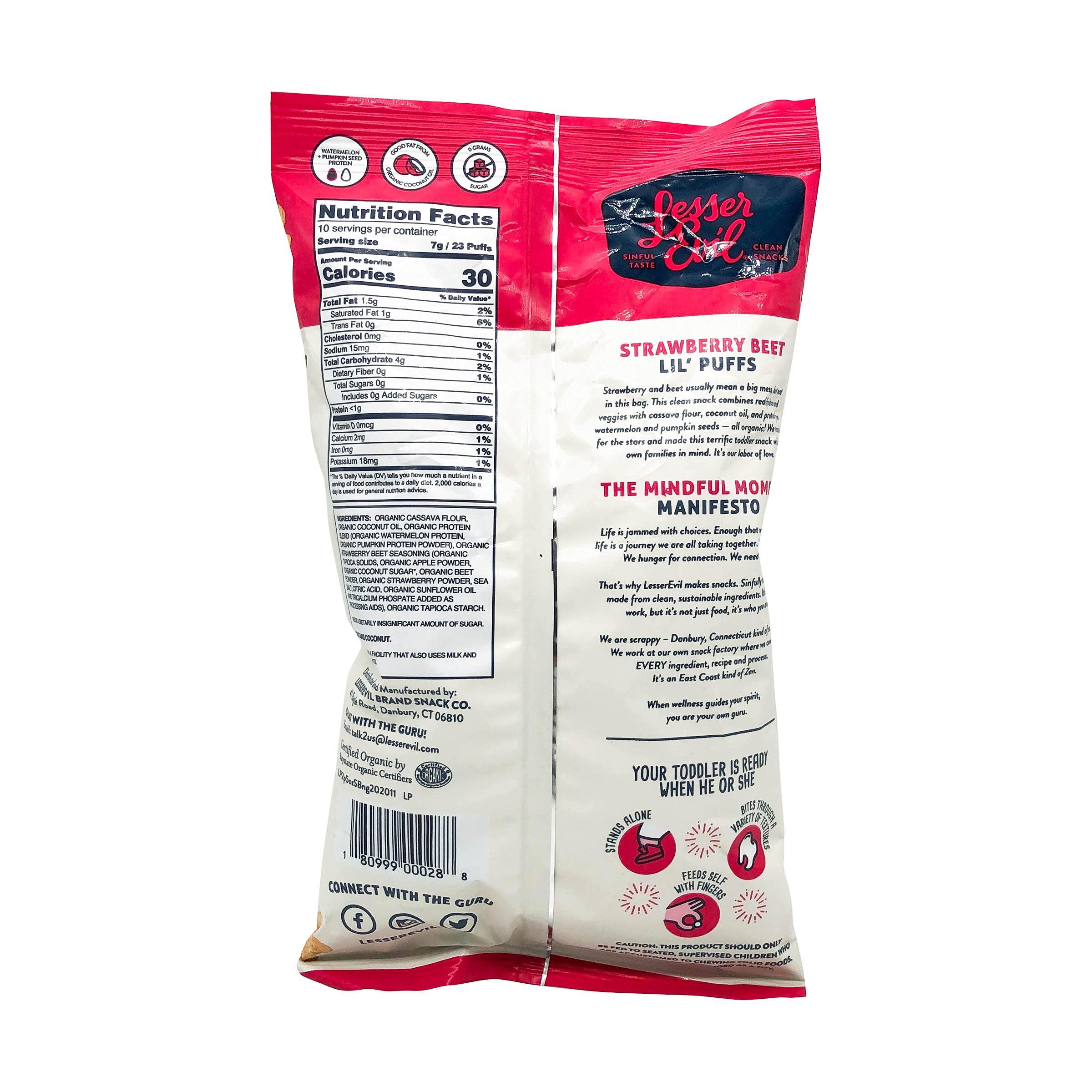 Lesserevil LesserEvil Organic Strawberry Beet Lil' Puffs, 2.5 OZ