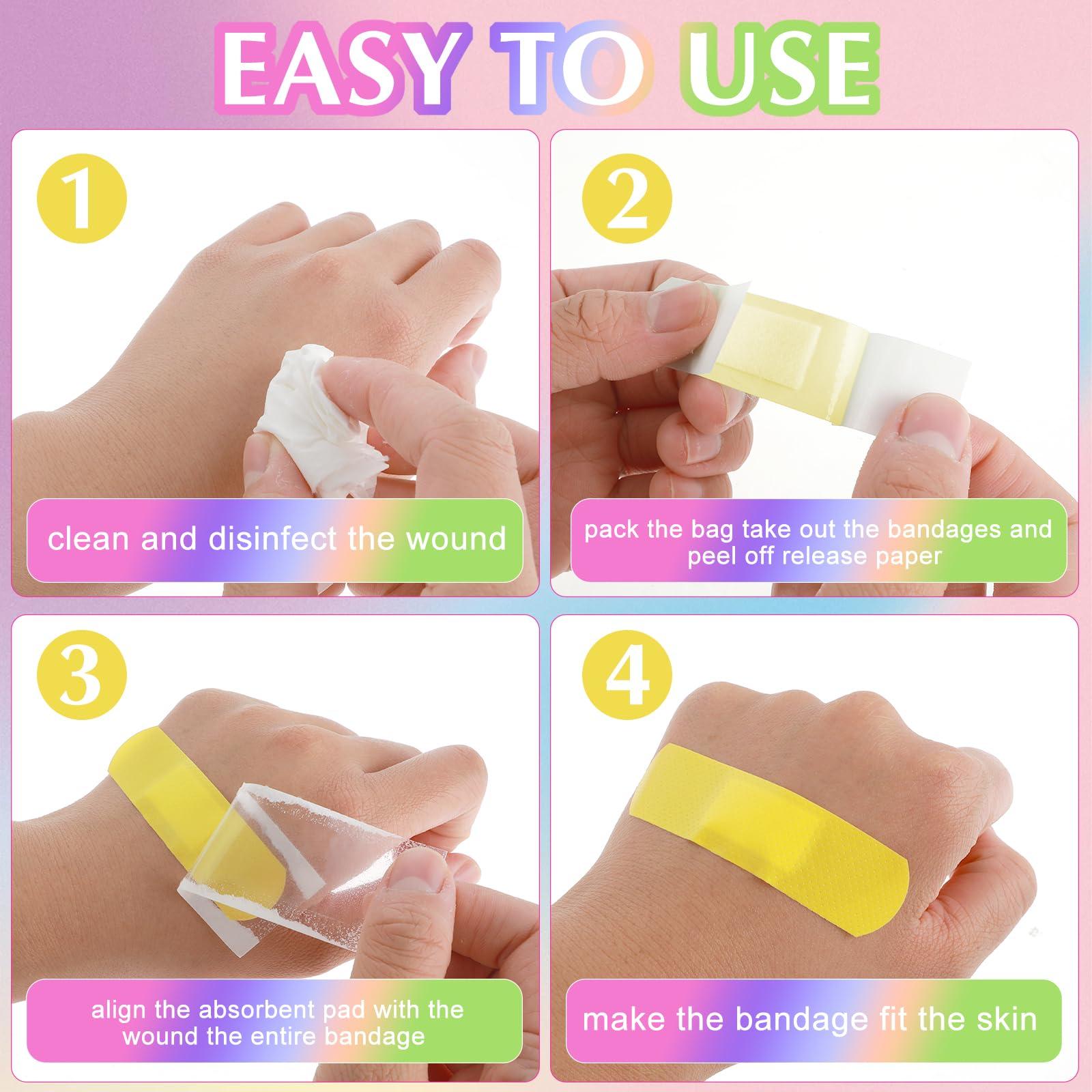 Abeillo 120Pcs Cute Colored Bandages Waterproof, Adhesive Flexible Fabric Kids Bandages Breathable for Scrapes Wound Care and First Aid, Band Aids for Your Kids Home School