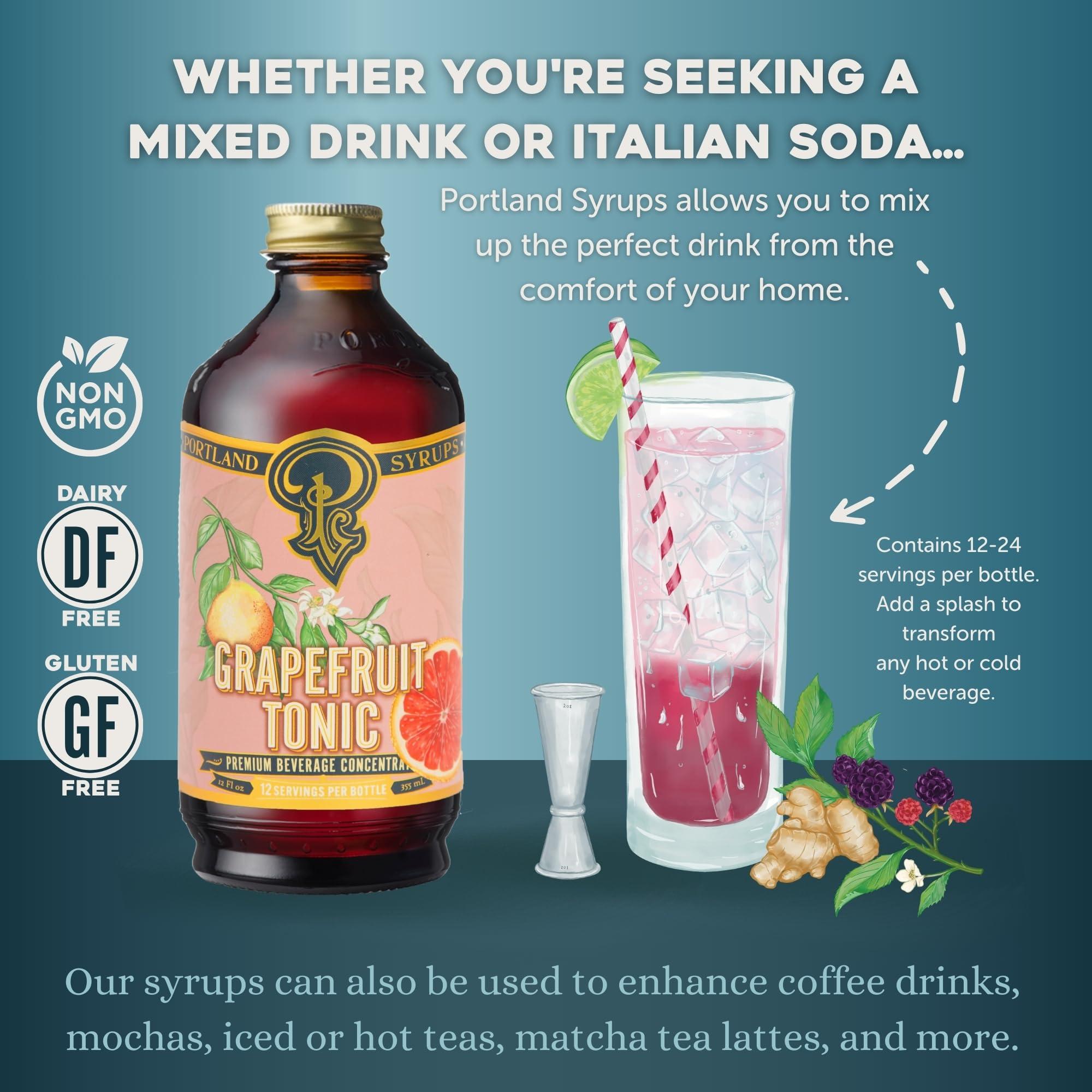 P Portland Syrups Portland Syrups Grapefruit Tonic Syrup - Craft Delicious Cocktails, Mocktails, Tea, Soda, Coffee Drinks, and More - 12 oz with 24 Servings (Pack of 2)