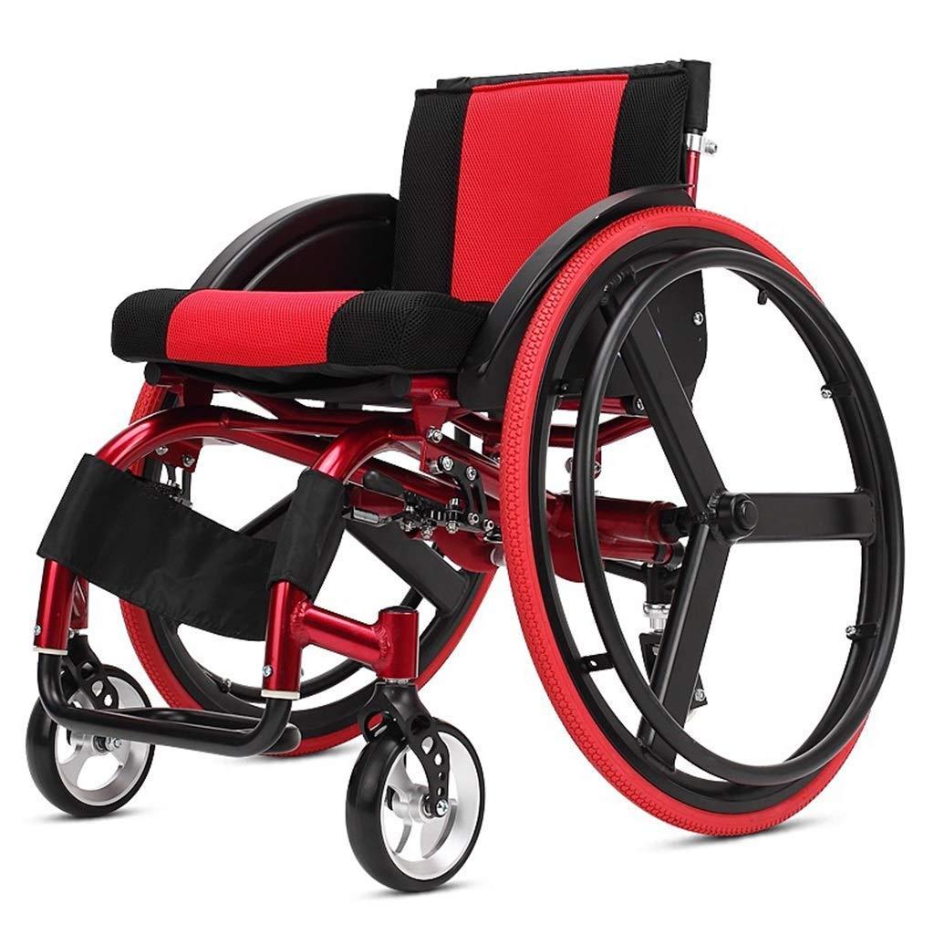 Mustbe Strong Mustbe Strong Lightweight Aluminum Alloy Wheelchair with Handbrakes and Quick Release Rear Wheels Shock Absorber Folding Trolley Disabled Elderly Driving