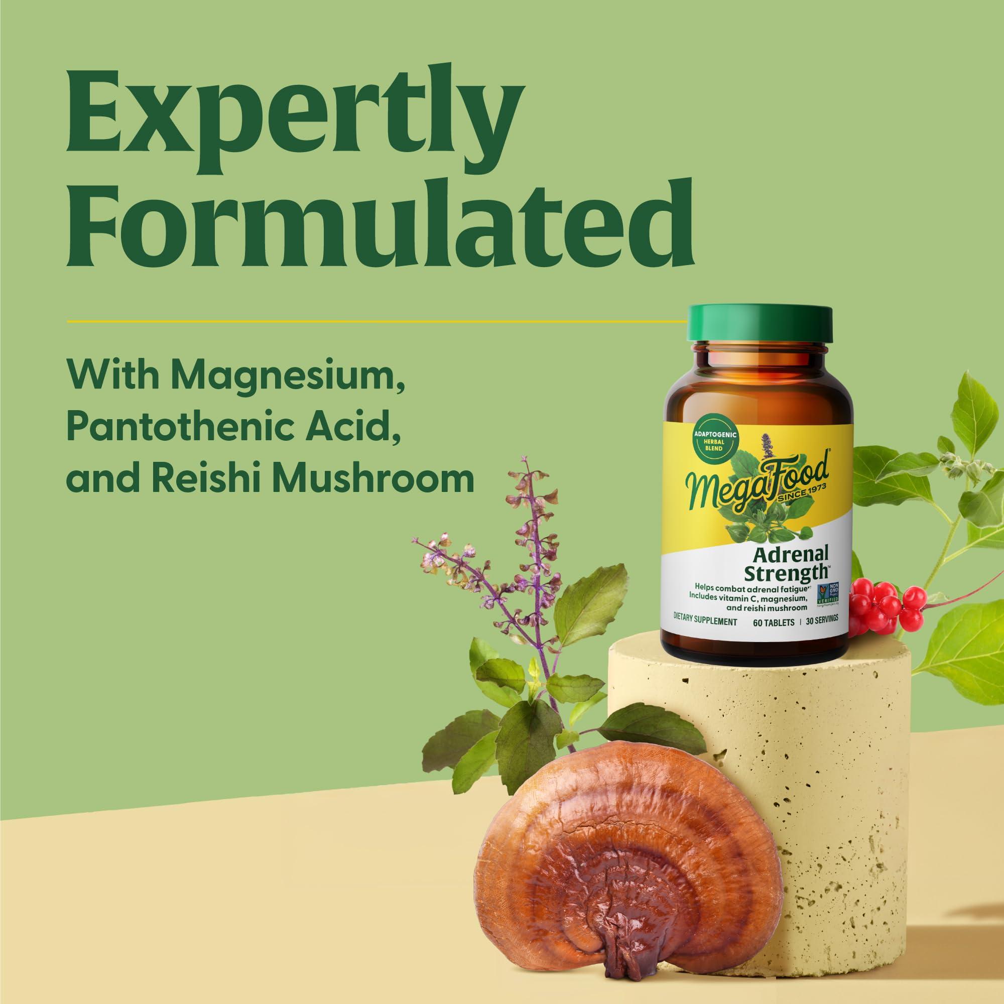 MegaFood MegaFood Adrenal Strength - Sensoril Ashwagandha, Vitamin C, fermented Magnesium Glycinate, Rhodiola Rosea, Reishi Mushroom & Food Blend - Supports a Normal Stress Response - 90 Tabs (45 Servings)