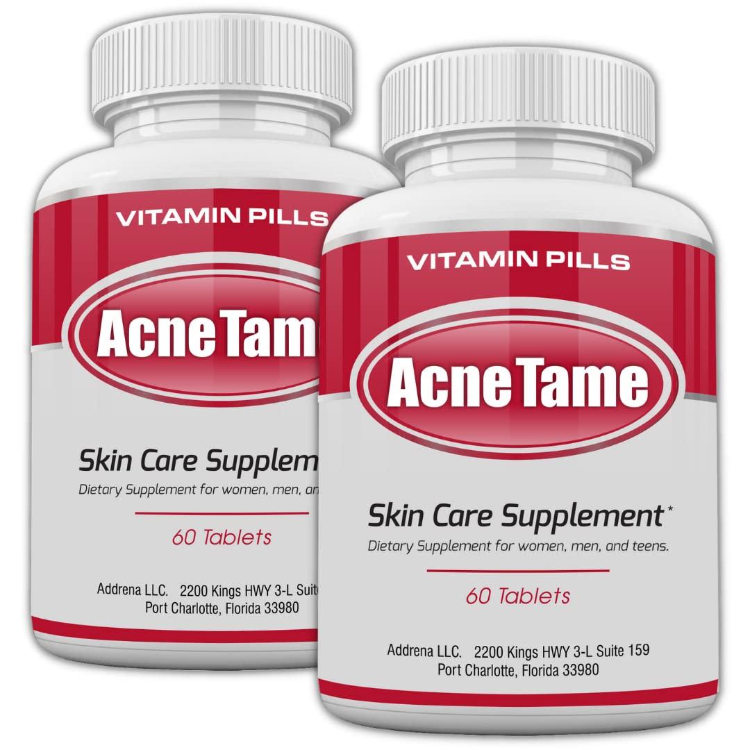 Acnetame Acne Tame 2 Pack- Clear Skin Supplements Pill- Tablets for Oily Skin Treatment, Spots, Blemishes, & Sebum Control for Women, Men, & Teens…