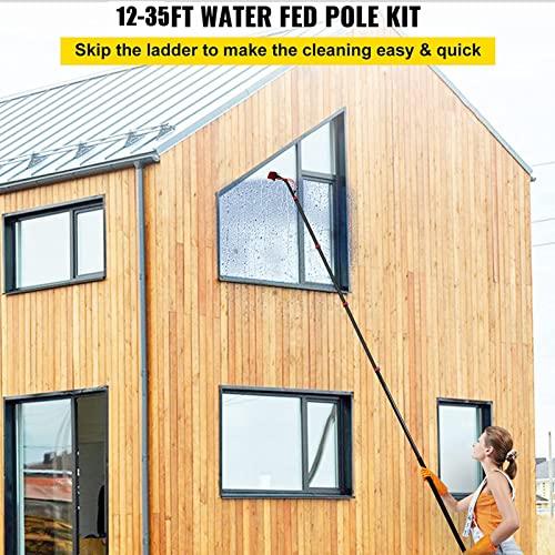 SHENUZ Water Fed Pole for Window & Solar Panel Telescopic Extension Pole Window Cleaning Kit with 4-Hole Water Fed Brush,29FT/9M